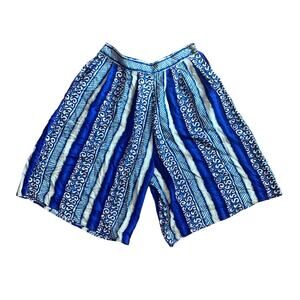 Kathie Lee‎ VINTAGE blue cream scroll pattern high waist wide leg shorts Size 10